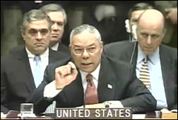Powell delivering his speech in the UN Security Council